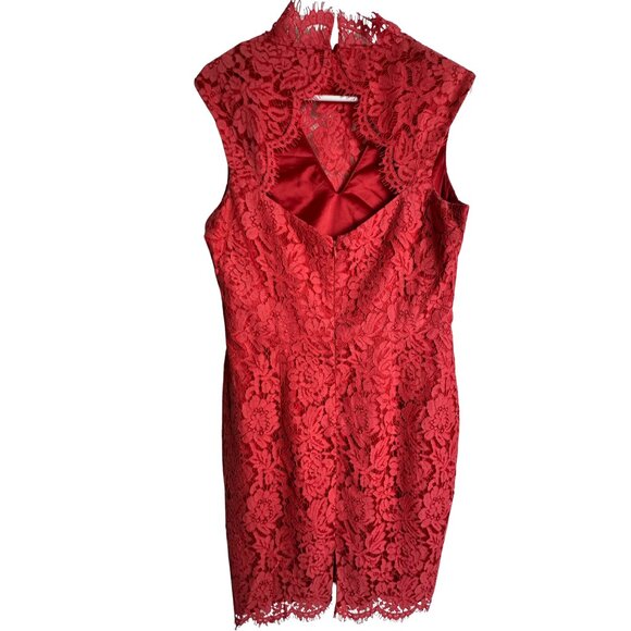 Vince Camuto Open Back Lace Sheath Dress Cap Sleeve in Coral 12 - Picture 6 of 8